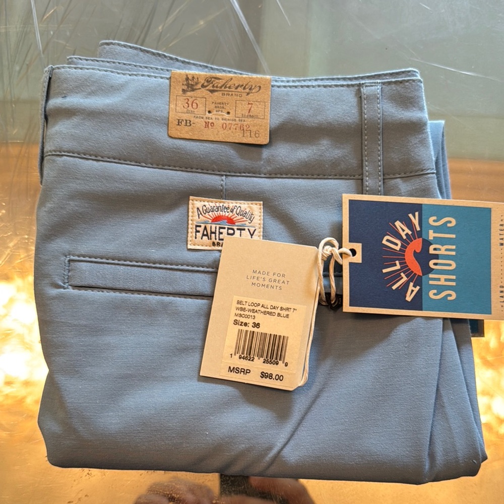 Faherty All Day Shorts NWT 36” Weathered Blue